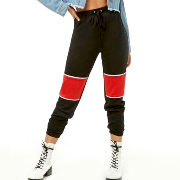 Forever 21 Pants - Forever 21 Black and Red Colorblock Pants NWT